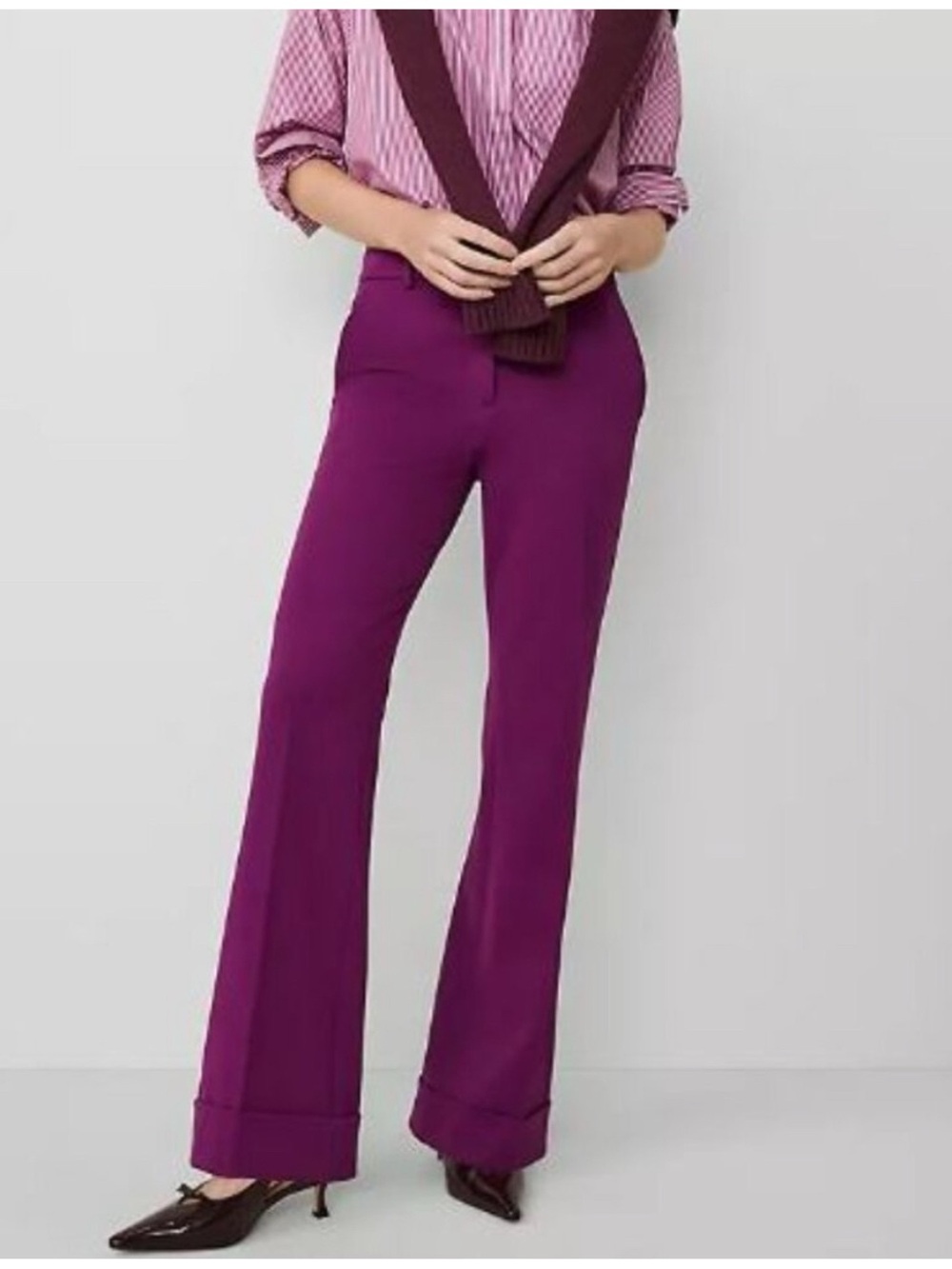 Ann Taylor Factory High Rise Cuffed Hem Tab Waist Trousers